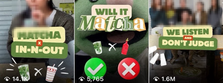 Reels grid for a DTC matcha brand under NDA management